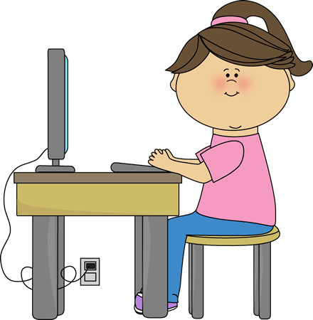 Illustration of a girl sitting at a computer desk
