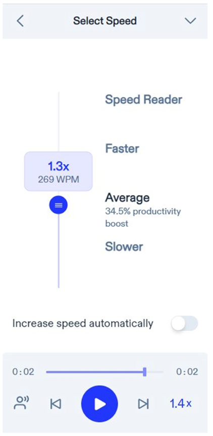 Screenshot of the Select Speed menu with a slider