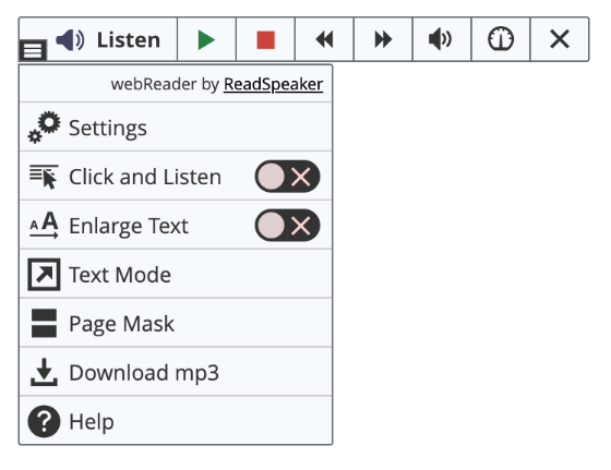 Image of the ReadSpeaker menu