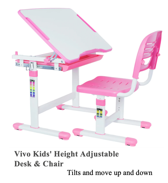 Vivo Kids' Height Adjustable Desk & Chair. Tilts and moves up and down.