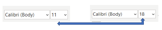 Screenshot of font and font size selection dropdowns showing two different sizes selected