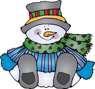 Sitting snowman in hat, coat, and scarf